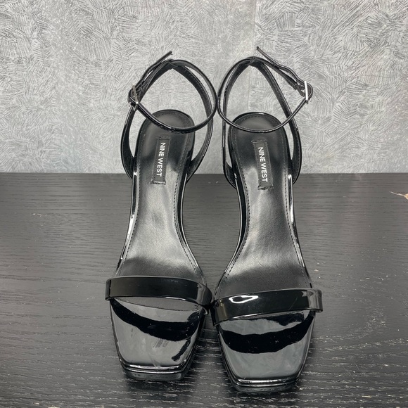 Nine West Black Patent Leather Ankle Strap Heels – Square Toe Stilettos Size 7.5 - Picture 2 of 6